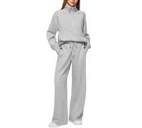 Angxiwan Christmas Presents Top Selling Items Womens Two Piece Full Set Tracksuit Long Sleeve Oversized Half Zip Sweatshirt Pullover Drawstrings Wide Leg Trousers Presents for In Laws