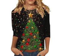 Angxiwan Christmas top Christmas T Shirts Women Funny Xmas Tree Printed 3/4 Sleeve Tops Casual Crewneck Snowflake Tunic Blouse Lightweight Holiday Clothes The Snowman Xmas Jumpers