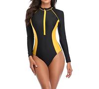 Angxiwan Clearance Bargains Lightening Deals Training Swimming Costume Women Long Sleeve Rash Guard Swimsuits Casual Front Zipper Bathing Suits Slimming Tummy Control Swimming Costume with Shorts