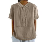 Angxiwan Clearance Deals Going Out Tops for Women UK Linen Shirts for Women Short Sleeve Button Down up Shirt Casual Collared V Neck Same Day Delivery Fancy Dress Khaki