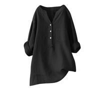 Angxiwan Clearance Deals Items Under 3 Pounds Tunic Tops for Women UK Women's Solid Color Stand up Collar Button Cotton Long Sleeved Shirt Blouse Black