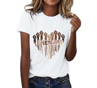 Angxiwan Clearance Deals Late Deals of The Day Tunic Tops for Women UK Women's Fashion Casual Juneteenth Letter Fist Print Round Neck Short Sleeve Top T Shirt White