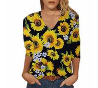 Angxiwan Clearance Deals Oversized Shirts for Women UK Womens Sleeve Flower Print V Neck Comfortable Casual Fashion T Shirt Ladies Clearance Items Under 5 Pounds Clearance Items Women White