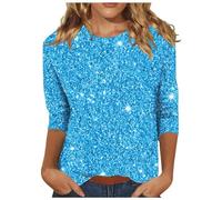 Angxiwan Clearance Deals Oversized T Shirts for Women Women's Three Quarter Sleeve Sequin Print Fashionable Casual T Shirt Summer Same Day Delivery Clothes Deals Under 10 Pounds Blue