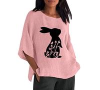 Angxiwan Clearance Deals Plus Size Longline Tops Easter Womens 3 of 4 Sleeve Crew Neck Rabbit Funny Patterns Loose Top T Shirts Casual Items Today Items Under 1 Pound Red