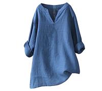Angxiwan Clearance Items Plus Size Tops for Women Women's Solid Color Stand up Collar Cotton Linen Long Sleeved Shirt Linen Shirt Order Again from My Orders Cereals Blue