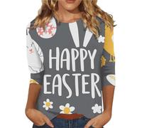 Angxiwan Clearance Plus Size T Shirts for Women Happy Easter Day Women Shirt 3/4 Sleeve Funny Bunny Graphic Tee Tops Casual Cheap Stuff Cheap Stuff Under 1 Pounds White
