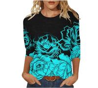 Angxiwan Clearance Sexy Tops for Plus Size Women Women's Spring/Summer Round Neck Imitation Print Loose Casual 3/4 Sleeve T Things for 1 Pound Under 1 Pound Mint Green