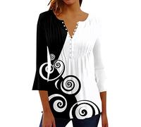 Angxiwan Clearance Sexy Tops for Plus Size Women Womens Summer Floral Print Casual Shirt V Neck Three Quarter Sleeve Top Cotton Free UK Delivery Items Under 5 Pounds Gifts Under 5 Pounds Black