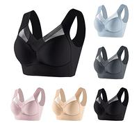 Angxiwan Comfort Bras for Women UK Non Wired Full Support Lace Patchwork Wide Straps Tshirt Bras Plus Size Ladies Seamless Bralette Multipack 1/2/3/5 Pack
