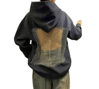 Angxiwan cosy party pullover tops Backless Mesh Hoodie Women See Through Back Mesh Long Sleeve Tops Breathable Back Hollow Out Hooded Pullover With Pocket Oversized hoodie women going out c