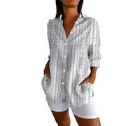 Angxiwan Cotton Blouses for Women Linen Shirt Women Oversized Long Sleeve Button Down T-Shirts Cardigans Fashion Artistic Print Tunic Tops Summer Casual Loose Warehouse Deals Clearance