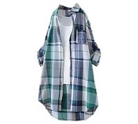Angxiwan Cotton Linen Tops for Women UK Plaid Shirts for Women UK Plus Size Button Long Sleeve Summer Cardigan Casual Loose Fit Flowy Hem Tunic Tops Elegant Collar Dressy