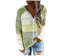 Angxiwan Crochet Cardigans for Women Fashion Women Casual Patchwork Long Sleeves Hooded Sweater Cardigan Blouse Tops Lightweight Cardigans for Women UK Waterfall Cardigans