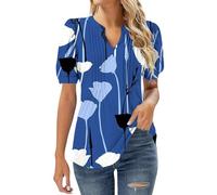 Angxiwan Crop Tshirt for Women Summer Tops for Women UK Clearance Casual Floral Pleated Going Out Blouse Plus Size Short Sleeve Tunic Tops Fashion V-Neck Relaxed Fit T Shirt
