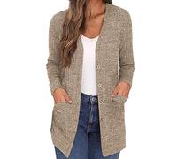 Angxiwan Daily Deals Clearance Cardigans for Women UK Autumn and Winter Solid Color Loose Long Sleeve Pocket Cardigan Coat Women's Clothing Lightning Deals of The Day Khaki