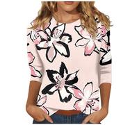 Angxiwan Daily Deals Clearance Going Out Tops for Women UK Women's Fashion Casual Floral Print Three Quarter Sleeve T Shirt Plus Size Going Out Tops Clearance Warehouse Deals Sale Clearance Pink