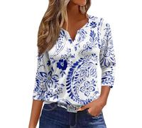 Angxiwan Daily Deals Clearance Plus Size Going Out Tops 3/4 Length Sleeve Womens Tops Button Down Summer V Neck Shirts Blouses Dressy Brand onlinestreet Business Diary Blue