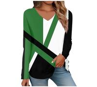 Angxiwan Daily Deals Clearance Tunic Sweatshirt for Women Women's Long Sleeved V Neck Floral and Plant Printed Casual Fashion T Shirt Top Warehouse Deals Clearance Today Green