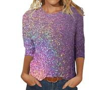 Angxiwan Daily Deals Clearance Womens Plus Size T Shirts Women's Sequin T Shirt Design Three Sleeved Round Neck Fashion Top Womens Summer Items Under 5 Pounds Items Under 5 Pounds Gifts Black