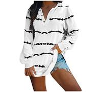 Angxiwan Daily Deals of The Day Going Out Tops for Women UK Womens Casual Long Sleeve V Neck Button Striped Pullover Blouses Tunic Tops Women Warehouse Deals Clearance Today White