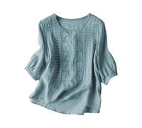 Angxiwan Deal of The Day Today Sale Linen Summer Tops for Women UK Retro Knitted Jacquard Tunic Tops Lightweight Breathable Short Sleeve Tee Shirts Casual Loose Womens Sale Clearance B Blue