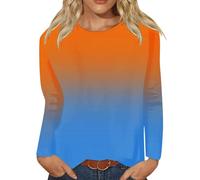 Angxiwan Deals of The Day Lightning Deals Going Out Tops for Women UK Women's Summer and Autumn Gradient Round Neck Long Sleeve Top Fashion Casual Under 10 Pounds Clearance Orange
