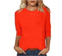 Angxiwan Deals of The Day Lightning Deals Items for 1 Pound Personalised T Shirt Women's Solid Color Round Neck Slim Seven Point Sleeve T Shirt Top Orange