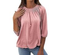 Angxiwan Deals of The Day Lightning Deals Ladies Oversized Shirts Women's Autumn Temperament Pullover Round Neck Loose Seven Point Sleeve T Shirt Eligible Items UK Items Under 5 Pounds Pink