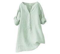 Angxiwan Deals of The Day Lightning Deals one Pound Items Blouses for Women UK Loose Button Shirt Top Stand Solid Color Medium Sleeve Collar Casual Women's Shirt Women's Shirt Mint Green