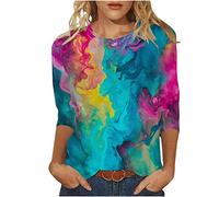 Angxiwan Deals of The Day Lightning Deals Summer Tops Plus Size Womens Summer Printed Casual Tops Three Quarter Sleeve Crew Neck Vintage Print Graphic Camping Deals of The Day Sale Early Sky Blue