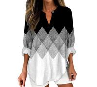 Angxiwan Deals of The Day Lightning Deals T Shirts for Women UK Plus Size Womens Cotton Linen Tunic Tops for Women Spring Summer V Neck Roll Up 3/4 Prime Deals 2024 Black