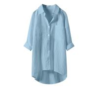 Angxiwan Deals of The Day Sale Button Down Shirts for Women UK Lightweight Linen Cotton Blouse with Pocket Casual Loose Fit Long Sleeve Tunic Tops Oversized Womens Daily