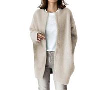 Angxiwan Deals of The Day Sale Prime Cardigan for Women UK Korean Wool Coat Slim Trench Long Coat Fall Winter Elegant Round Neck Straight Korean Women Sale Clearance Beige
