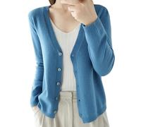Angxiwan Deals of The Day Sale Prime Cardigan for Women UK Spring and Autumn Leisure Loose Solid Long Sleeve V Neck Button Knitted Soft Cardigan Lightning Deals Today Blue