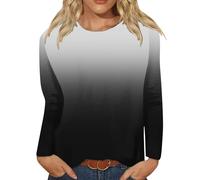 Angxiwan Deals of The Day Sale Prime Going Out Tops for Women UK Women's Summer and Autumn Gradient Round Neck Long Sleeve Top Fashion Casual Todays Offers Special Deals Grey