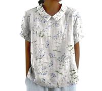 Angxiwan Deals of The Day Sale Prime Oversized Linen Shirts for Women's Summer Doll Neck Flower Print Loose Casual Top Plus Size Flowy Tops Fitted 2024 Sky Blue
