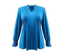 Angxiwan Deals of The Day Sale Prime Tunic Tops for Women UK Ladies V Neck Long Sleeve Solid Color Pleated T Shirt Fashion Loose Top Women Tunic Biggest Discount Deals Blue