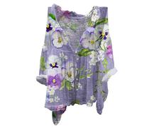 Angxiwan Deals of The Day Sale Women's Oversized T Shirt Women's Button Lapel Retro Art Floral Print Autumn Scented Linen Shirt Plus Size Blouses 2024 Purple