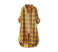 Angxiwan Denim Shirt Women Plaid Shirts for Women UK Plus Size Button Long Sleeve Summer Cardigan Casual Loose Fit Flowy Hem Tunic Tops Elegant Collar Linen Blouses