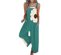Angxiwan Dungarees Womens Plus Size Dungarees for Women UK Plus Size Floral Print Sleeveless Suspender Jumpsuit with Pocket Summer Loose Fit Button Adjustable Today Deals of The Day Clearance