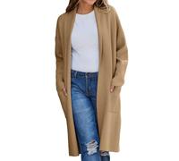 Angxiwan Early Prime Deals Lightweight Cardigan for Women Autumn and Winter Solid Color Fashionable Thin Lapel Long Woolen Coat Casual Women Sale Clearance Coffee
