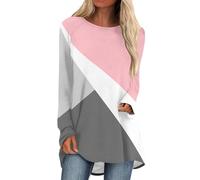 Angxiwan Early Prime Deals Oversized Shirt Women Women's Spring Round Neck Long Sleeved Stripe Colored Print Loose Casual Raglan Sleeve Top Clearance Todays Offers Special Deals Pink