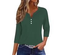 Angxiwan Early Prime Deals Tops for Women UK Women's Fashionable Casual Solid Color Buttoned Three Quarter Sleeve Top T Shirt Women Going Out Clearance Today Deals Green