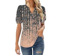 Angxiwan Elegant Evening Tops Summer Tops for Women UK Clearance Casual Floral Pleated Going Out Blouse Plus Size Short Sleeve Tunic Fashion V-Neck Baggy T Shirts for Women UK