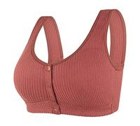 Angxiwan Front Fastening Bras for Women Non Wired Front Button Wireless Bra Plus Size Post Surgery Soft Cotton Wireless Vest Bra for The Elderly