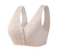 Angxiwan Front Fastening Bras for Women Non Wired Front Button Wireless Bra Plus Size Post Surgery Soft Cotton Wireless Vest Bra for The Elderly