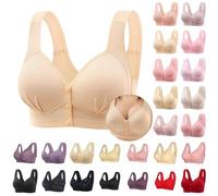Angxiwan Front Fastening Bras for Women UK Non Wired Front Button Wireless Bra Comfort Soft Wide Strap Lace Bralettes Plus Size Vest Bra for The Elderly