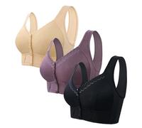 Angxiwan Front Fastening Bras for Women UK Plus Size Wide Strap Activewear Bralette Breathable Mesh High Impact Push up Everyday Bras Comfort Soft Wirefree Underwear Seamless Stretchy Brassiere