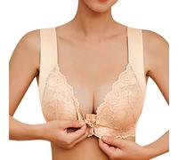 Angxiwan Front Fastening Bras for Women UK Plus Size Wireless Bras Wide Strap Lace Bralettes Ladies Bras Non Wired Comfort Minimiser Bra for Large Breasts